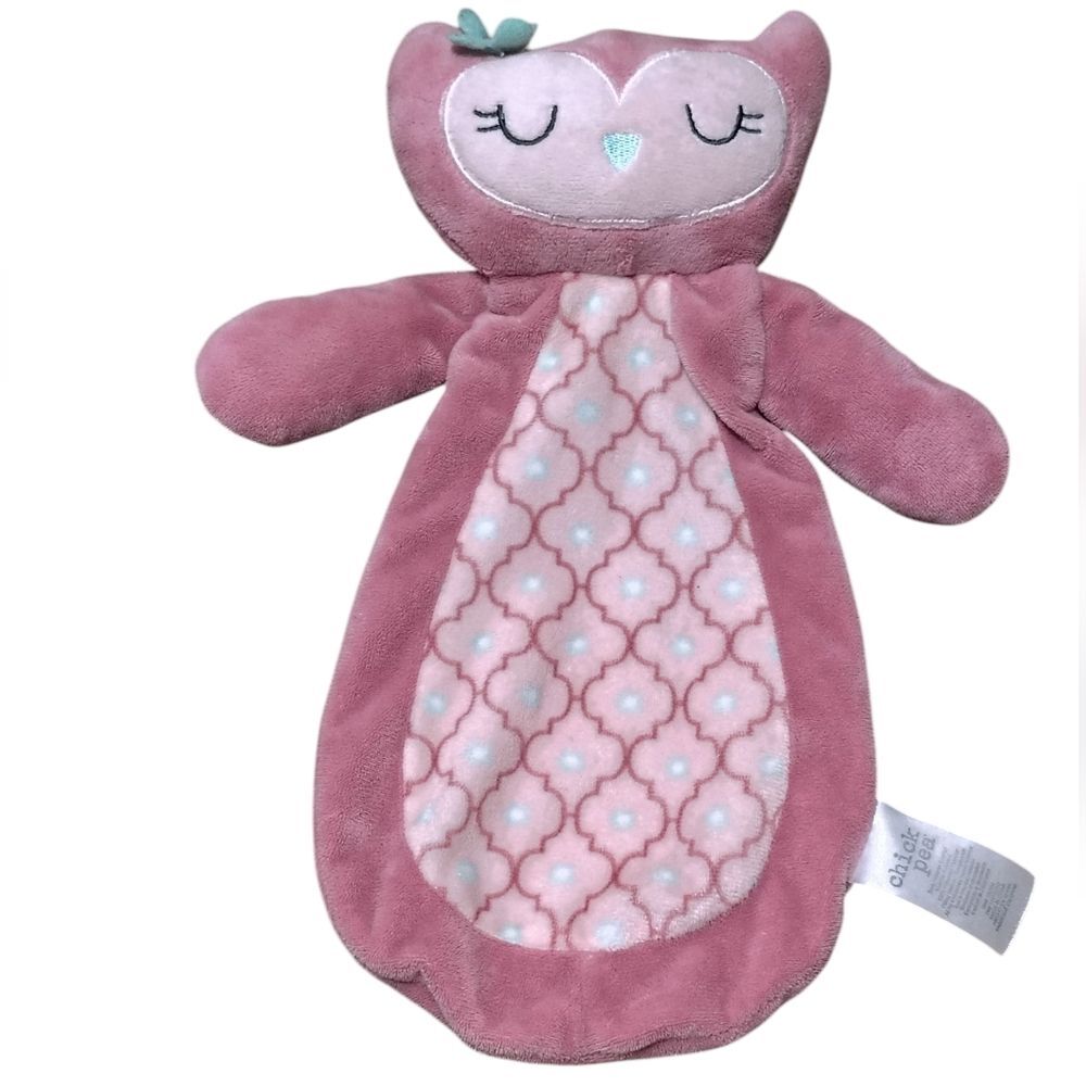 Chick Pea Pink Owl Security Blanket flat flatsie rounded blue flowers baby lovey